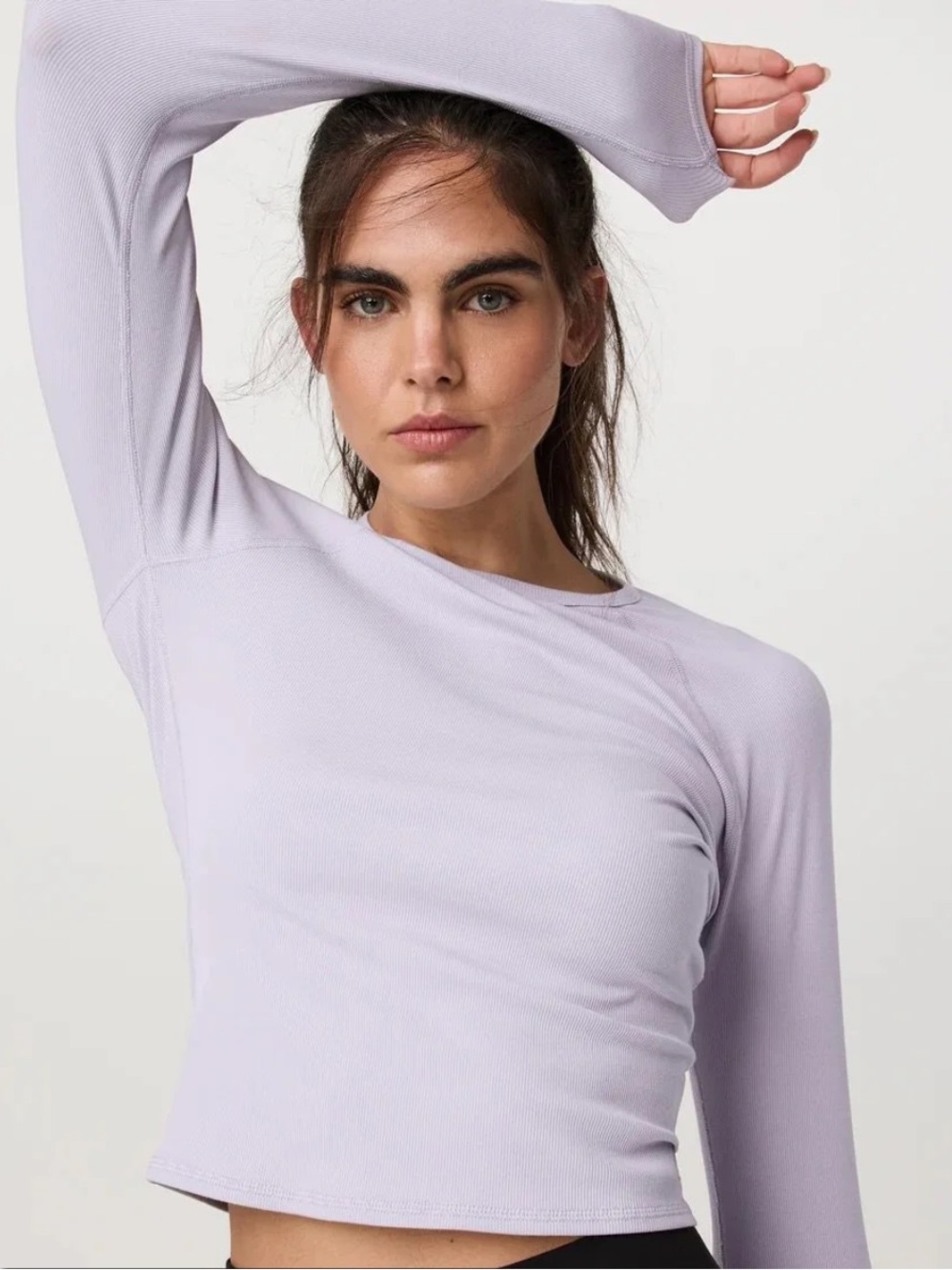 Vuori Long Sleeve Pose Crew Lavender Ice Ribbed Fitted Top M